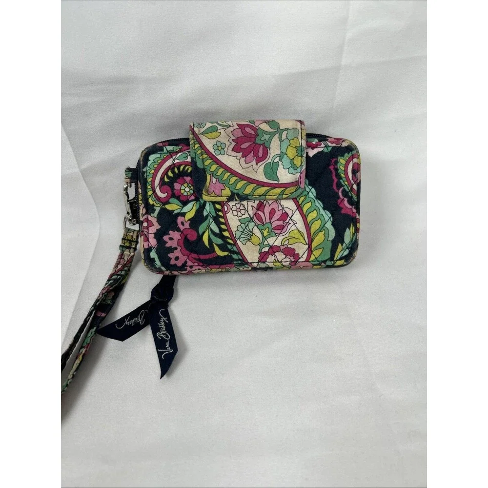 Vera Bradley Zip Around Wristlet Petal Paisley Wallet Card Case Blue Pink